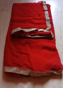 Elegant Red Saree with Gold Border