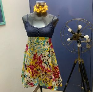 Denim Top Floral Print Dress