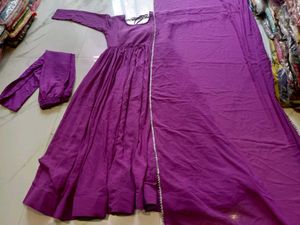Elegant Purple Anarkali Kurta Set 3pc M