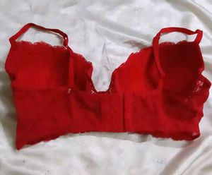 Lace Trimmed Red Bra