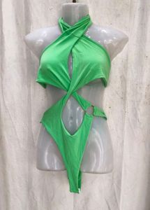 21138. Vibrant Green Halter Neck One-Piece