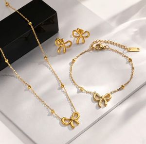Gold Bow Necklace &amp; Earring Set
