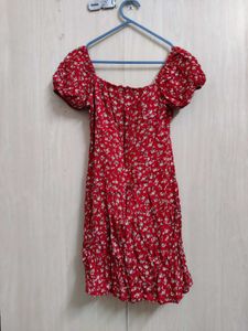 Red Floral Off-Shoulder Mini Dress