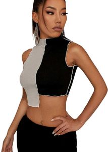 40127. Colorblock Mock Neck Crop Top