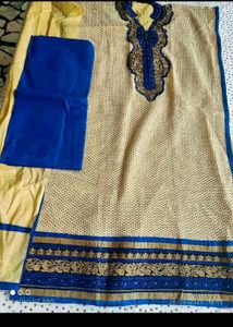 Elegant Kurta Set - Cream & Blue