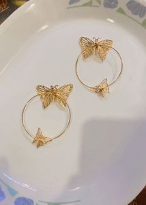 Gold Butterfly Hoop Earrings