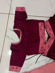 Maroon &amp; Pink Embroidered Lehenga Set