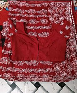 Elegant Red Embroidered Saree with Blouse