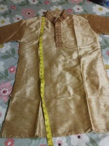 Golden Colour Kurta Pyjama Set For Boys