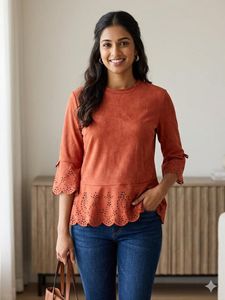 last price Chic Orange Bell Sleeve Top with Scallo