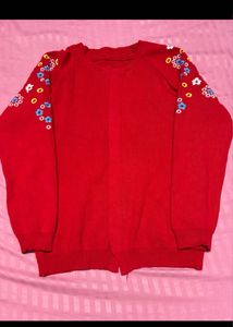 Red Floral Embroidered Cardigan
