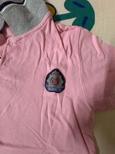 Pink Polo Shirt with Collar Detail