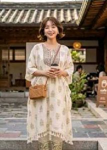 Elegant Cream Kurta Set with Tassels
