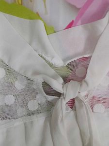 (1100)White Polka Dot Sheer Sleeve Blouse
