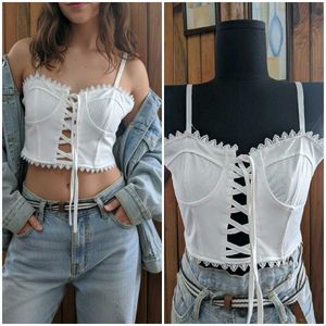 White Lace-Up Corset Top
