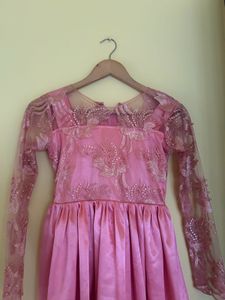 Elegant Pink Beaded Lace Dress