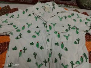 Cute Cactus Print Button-Up Shirt pure cotton perf