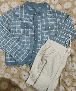 Blue Plaid Knit Two-Piece Set