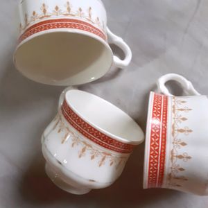 COMBO 3 Sets Glass Cup Bone China Tea Cup Coffee Cup 90s Vintage Tea Cup Set West Bengal Chai Cup Kitchen &amp; Dining Items Ceramic White Cup With Beautiful Design Indian Design Stylish Aesthetic Cup Set