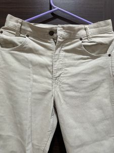 Off White Courdroy Pants For Ladies