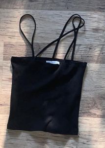 Black Spaghetti Strap Cropped Top