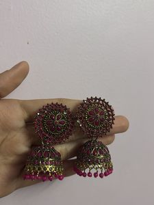 Stunning Pink Jhumka Earrings