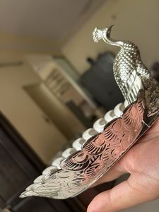 Decorative Silver Peacock Showpiece Bowl
