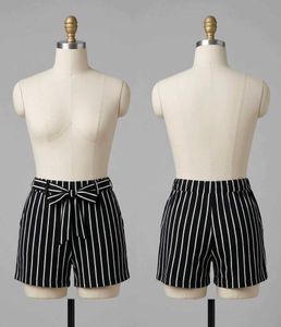 Striped High-Waisted Shorts with Bow Tie
