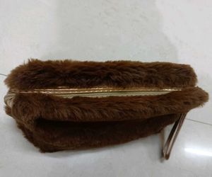 Brown Faux Fur Pouch Bag