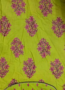Yellow Kurta with pink  Block Print, size L