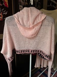 Baby Pink Knitted Cropped Hoodie