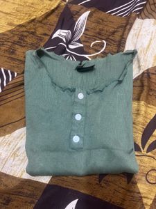 Sage Green Lettuce Hem Henley Top