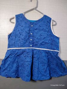 Chic Blue Peplum Top with Lace Trim