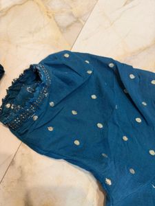 Teal saree with blouse