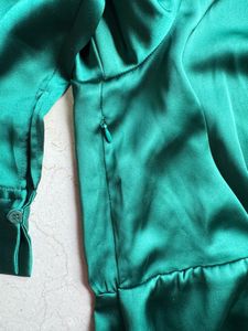 Zara Emerald Satin Wrap Dress