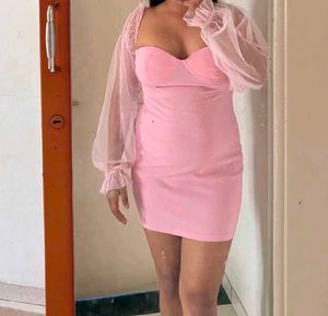 Pink Dress with Sheer Sleeves