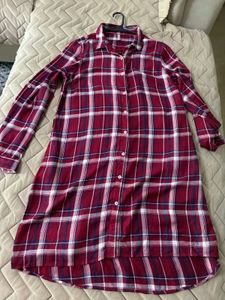 Red Plaid Button-Up Shirt Dress