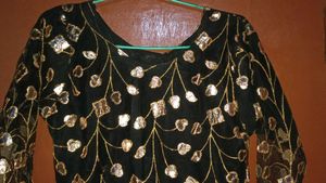 Elegant Black &amp; Gold Embellished Gown