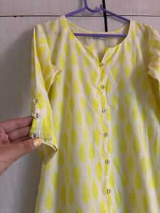 Yellow Leaf Print Kurta