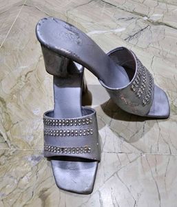 Sparkling Silver Block Heels