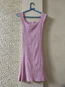 Pink Ribbed Square Neck Dress