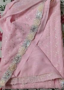Stunning Pink Embellished Saree