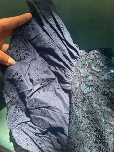 Navy Blue Sequin Embroidered Crop Top