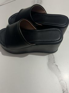 Stylish Black Slides Sandals 3.5 inch heel