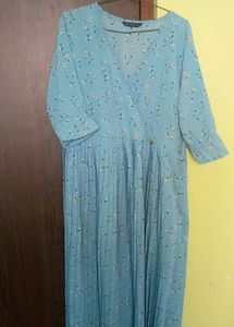 Blue Floral Pleated Dress
