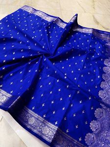 Stunning Satin Silk Embroidery Work Saree