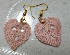 Handmade Pink Crochet Heart Earrings