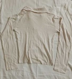 cream long sleeve collared top