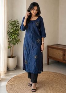 Elegant Navy Blue Embroidered Kurta