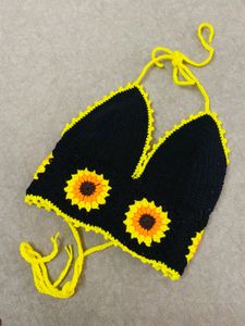 Crochet Sunflower Halter Bikini Top
